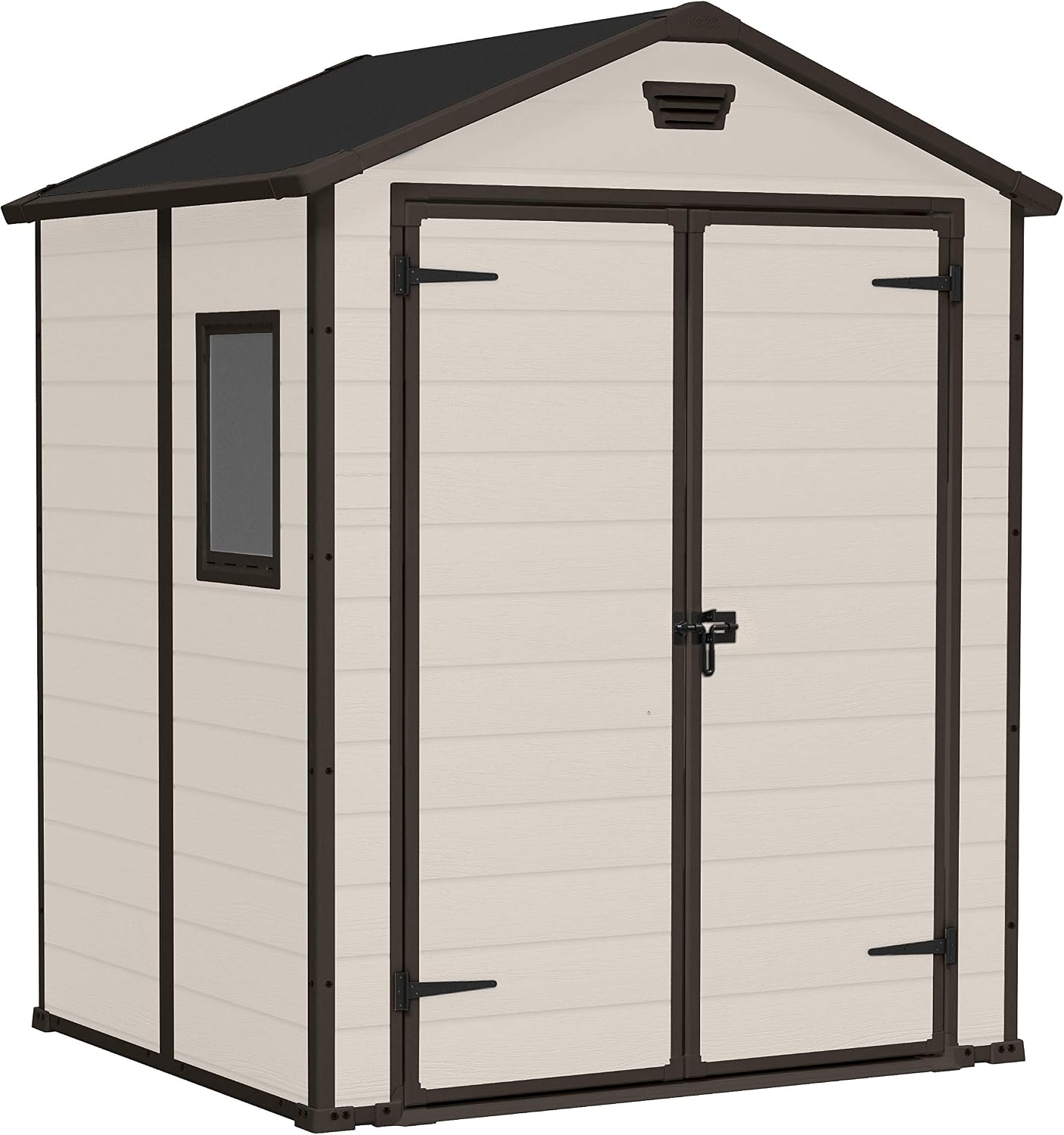 Casetta da giardino, Finitura Effetto Legno Graffiato, Manor 6x5, 185x152x226H Cm, Beige, Keter