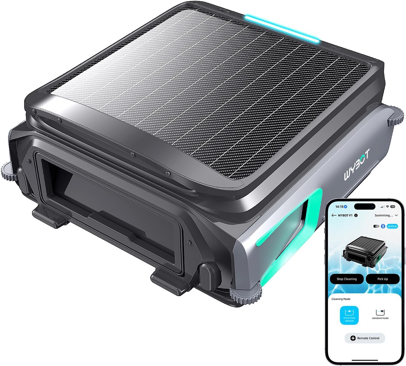 Aspiratori a mano, Pulisce La Superficie dell'Acqua, Controllo Tramite App, F1 Skimmer Piscina Fuori Terra Duale (Solare + Batteria), WYBOT