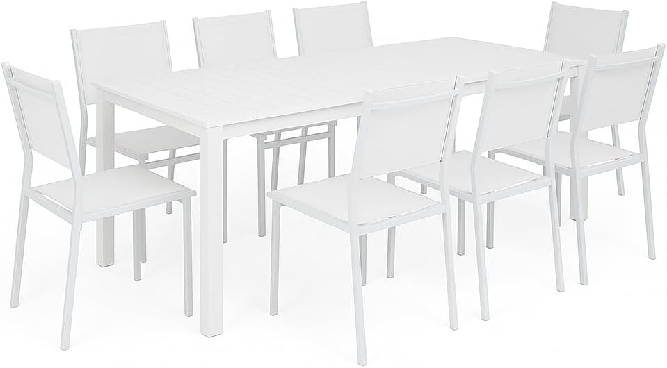 Tavoli standard, Tavolo LINOSA Allungabile in alluminio rettangolare ideale per giardino con piano a doghe dal design moderno (Bianco, Totò Piccinni
