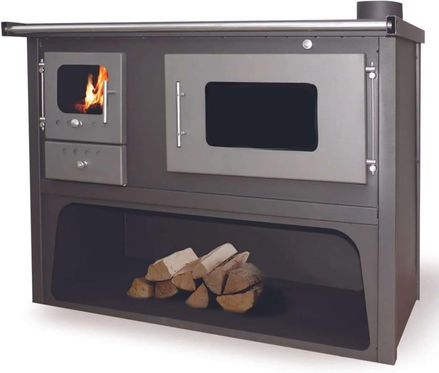 Caminetti e accessori, Stufa a Legna Cucina a Legna con Forno in Acciaio Venezia Maxi 10,3-15 kW Piano Cottura, Megashopitalia