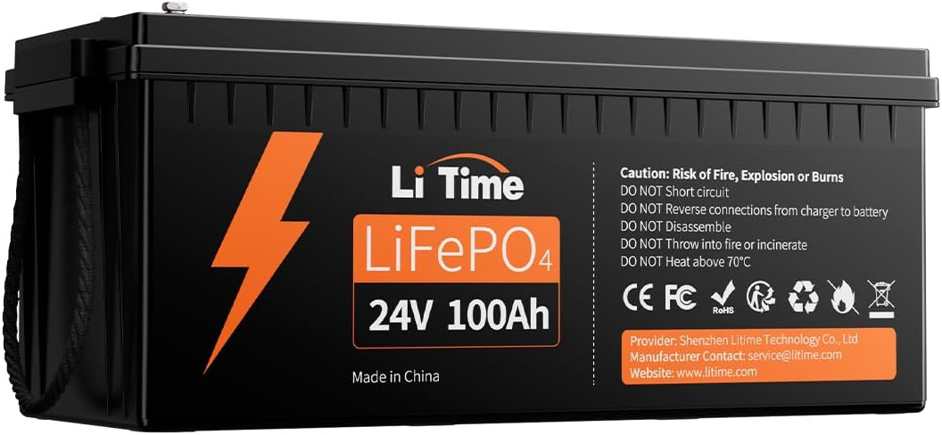 Batterie a ciclo profondo 100A, Camper, Solare, Nautica, Applicazioni Off-grid, 24 V 100 Ah Batteria al Litio, Batteria Lifepo4 con BMS, Litime