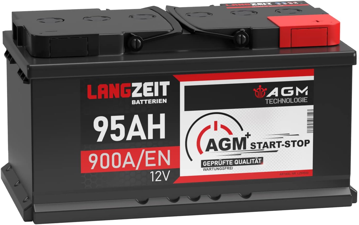Batterie per auto 900A, LANGZEIT batteria auto 95 Ah 12 V AGM start e stop, LANGZEIT Batterien