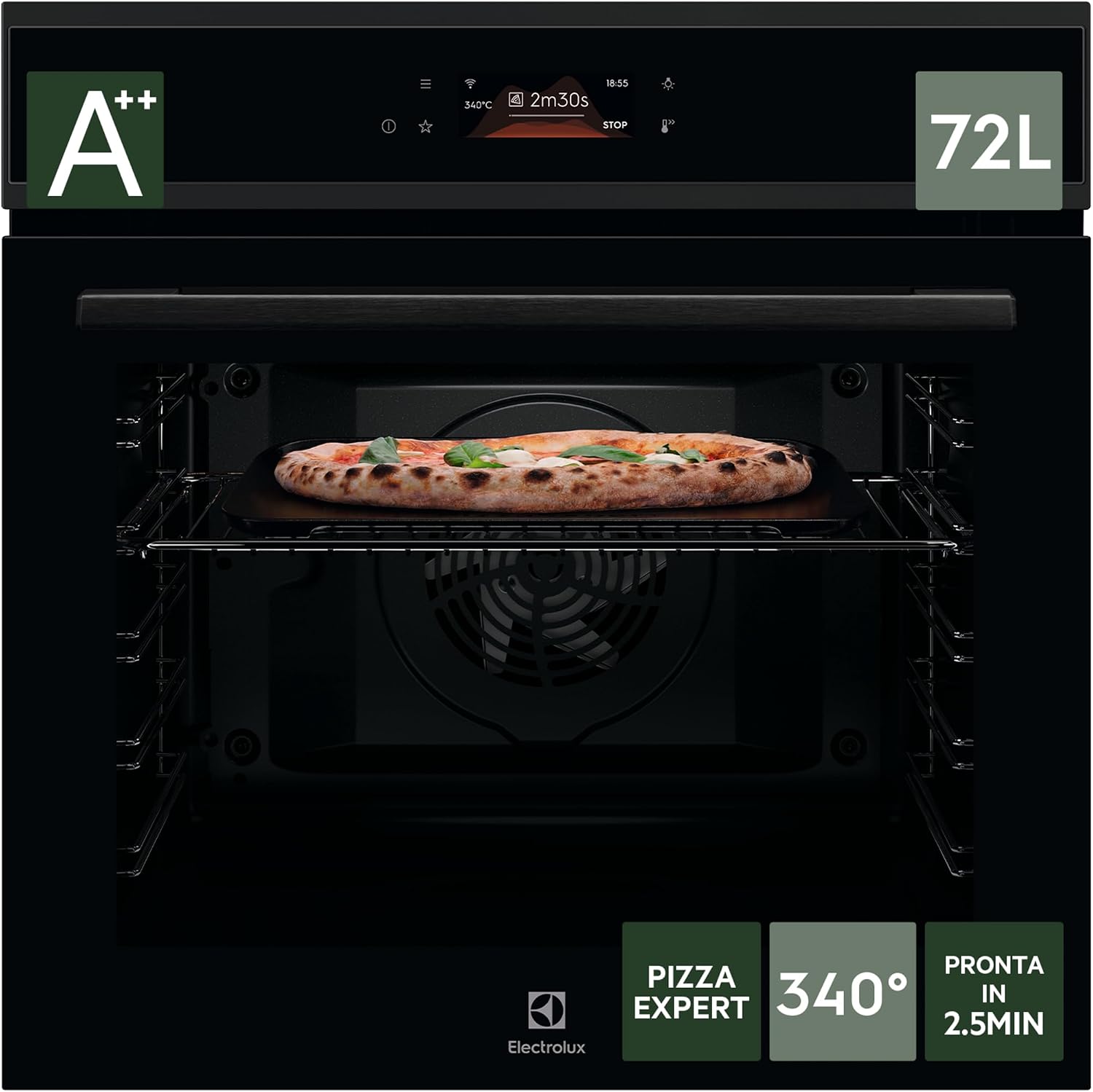 Electrolux COX8P08WH forno da incasso, Multifunzione PizzaExpert Serie 700, 72 L, Pulizia Pirolitica, Display EXCite Touch, Wi‐Fi, Termosonda