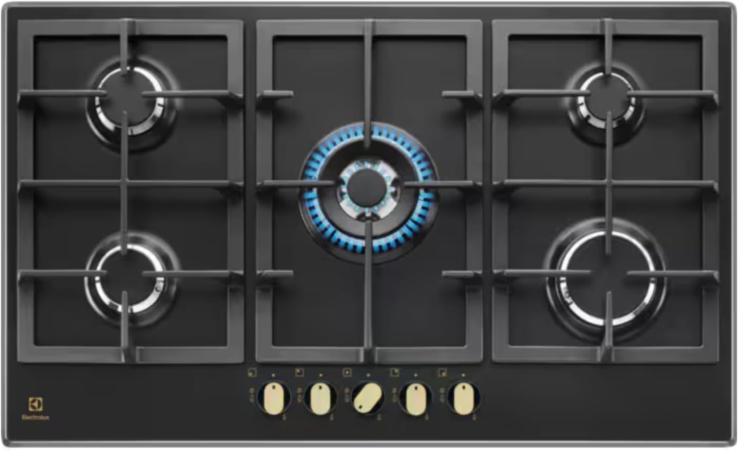 Electrolux piano cottura, KGS 9536 RN - Teglia da forno a gas, 90 cm, finitura in ghisa nera con manici in bronzo