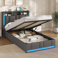 Letti, Grigio Scuro, Letto Singolo con Contenitore 90x200 cm, Letto Singolo con Illuminazione a LED e Stazione di Ricarica, AOGLLATI