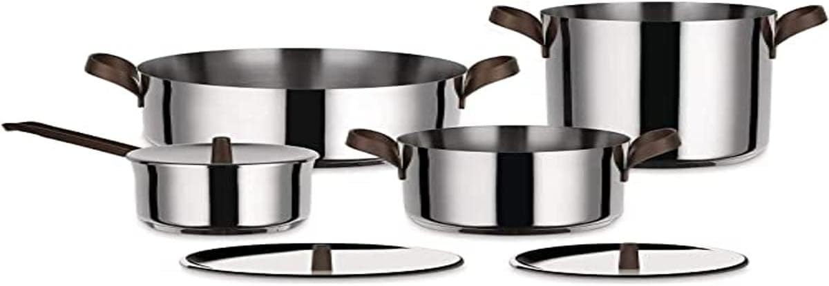 Alessi PU100S7 Set di pentole, 10 con Rivestimento in PVD Marrone, 7 Pezzi, Edo - in Acciaio Inossidabile 18