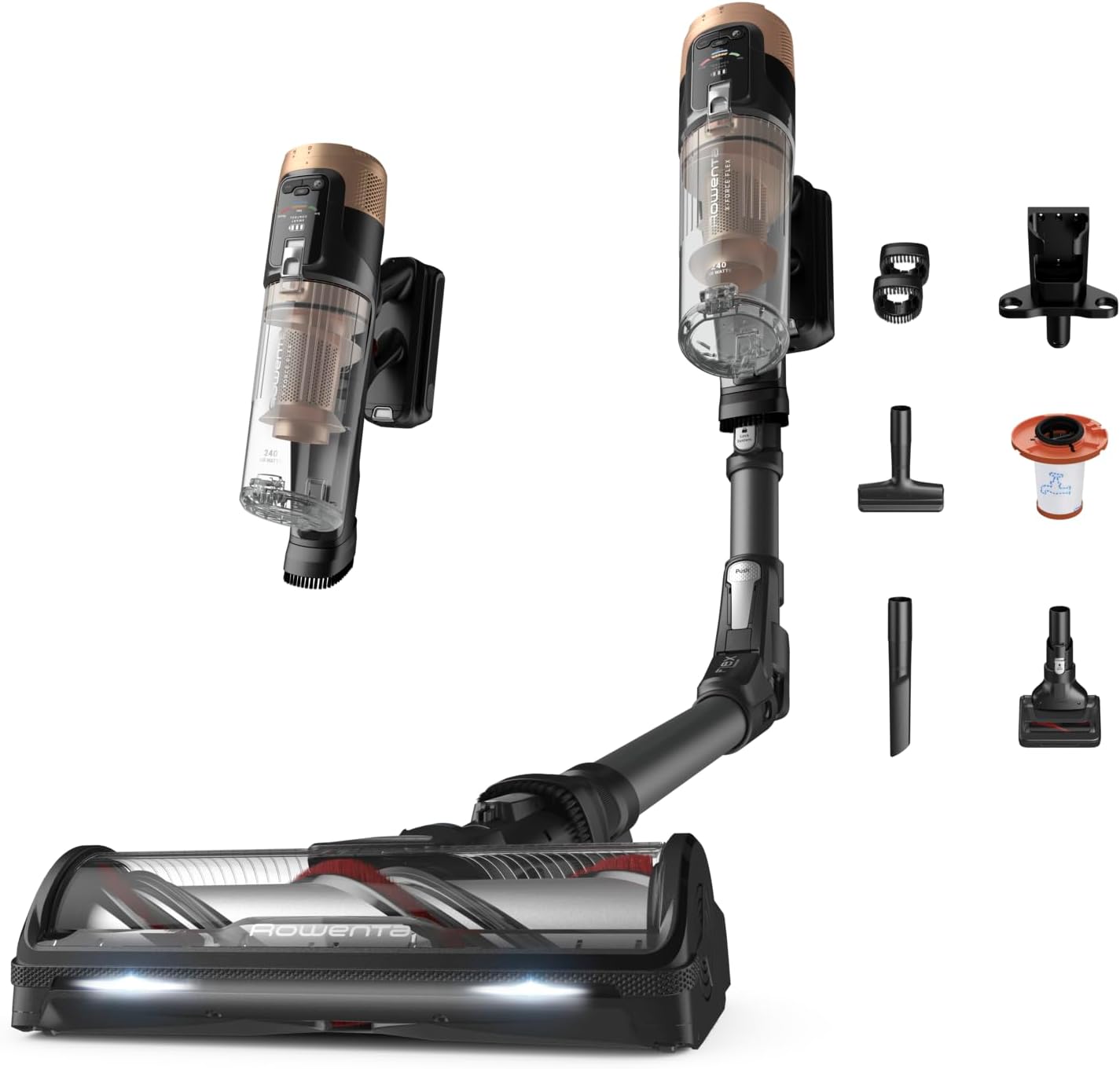 Aspirapolvere senza fili RH9B74WO, X-Force Flex 14.80, Potenza di Aspirazione Elevata di 240 AW, Autonomia Prolungata di 1h30, Rowenta