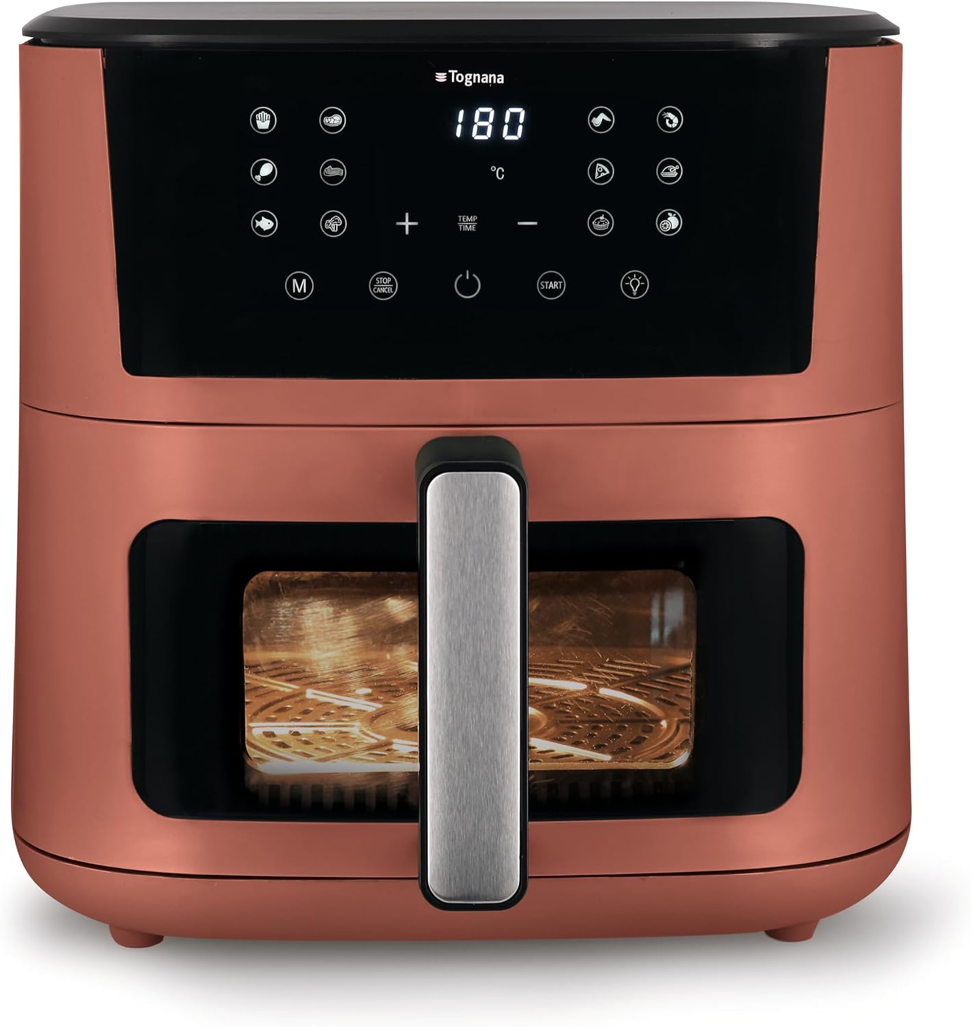 Friggitrice ad aria, 10 L, 80-200°C, Iridea, doppia resistenza, display digitale, timer, finestra, Rosso Mela, Tognana