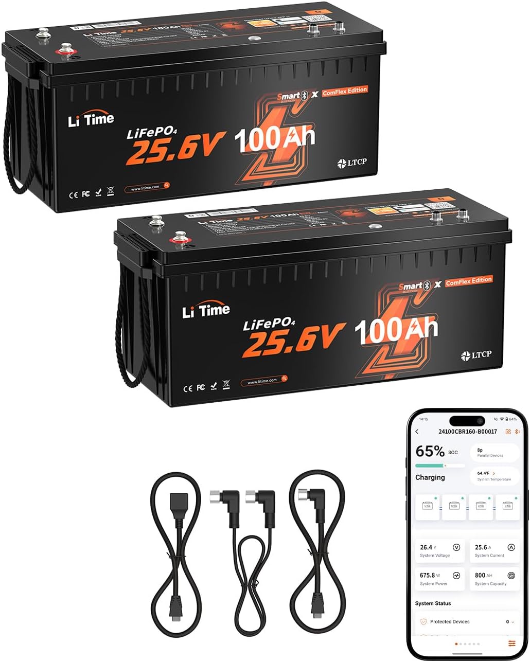 Batterie a ciclo profondo RS485, CAN, Protezione Temperatura, Barche, Sistemi Off-Grid, BMS 100A, 4000-15000 Cicli, Ideale per Camper, Litime