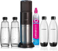 Gasatori d'acqua, 2 bottiglie in vetro da 1 L, 2 bottiglie da 1 L in plastica, riduce i rifiuti di plastica, colore nero, sodastream
