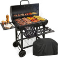 Barbecue a carbone, Carrello in Acciaio Resistente con Ruote, Ripiani Laterali Pieghevoli, Cassetto Raccogli-Cenere, RMF PRO
