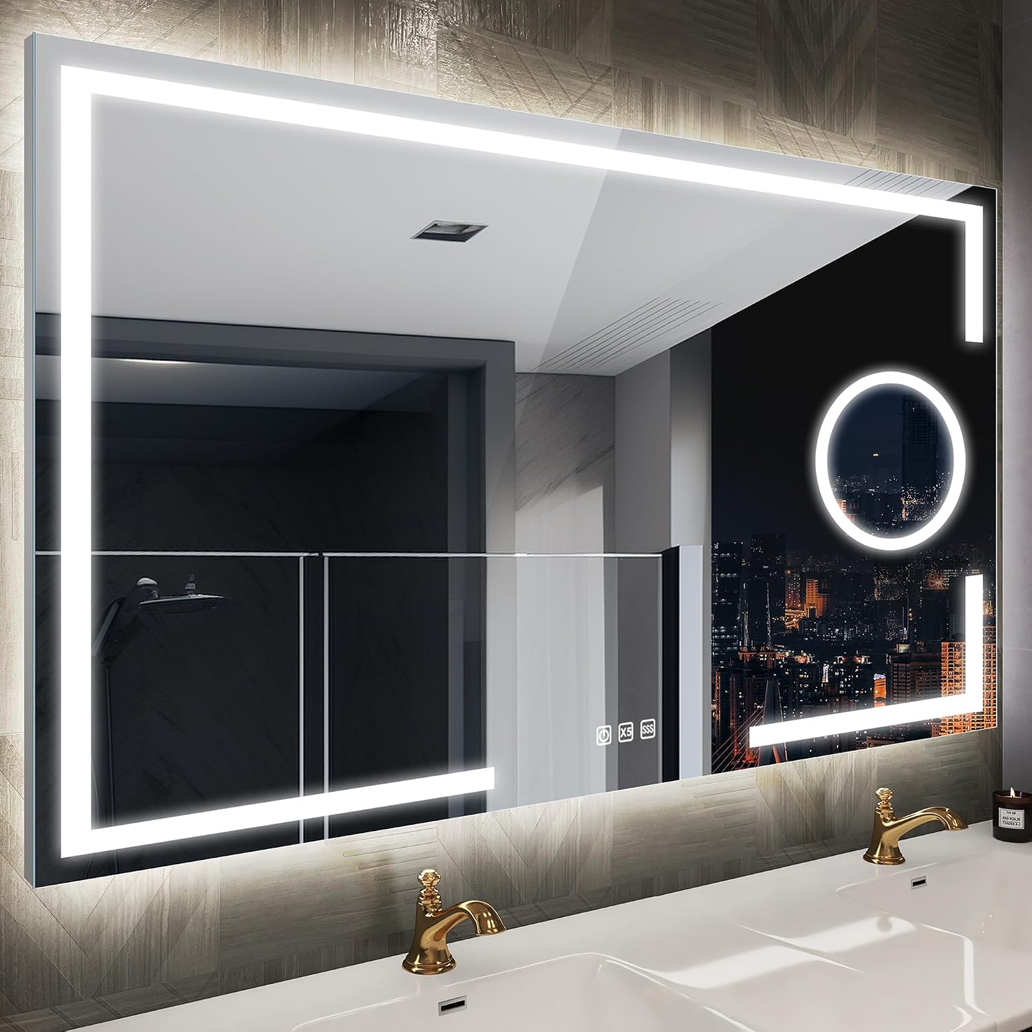 Specchi da parete IP44, Specchio-Bagno-LED con Antiappannamento, Dimmerabile, Funzione Memoria, Vetro Temperato, 3 Colori Luce, STARLEAD