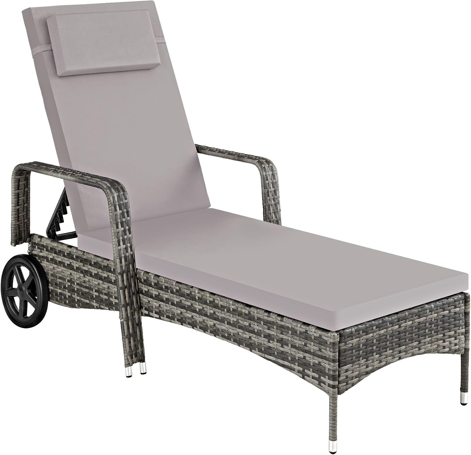 Lettino prendisole, ® Cassis in Alluminio e Rattan, Adatto per Uso Interno ed Esterno, da Giardino - Grigio, Design Molto Elegante, con Ruote, tectake