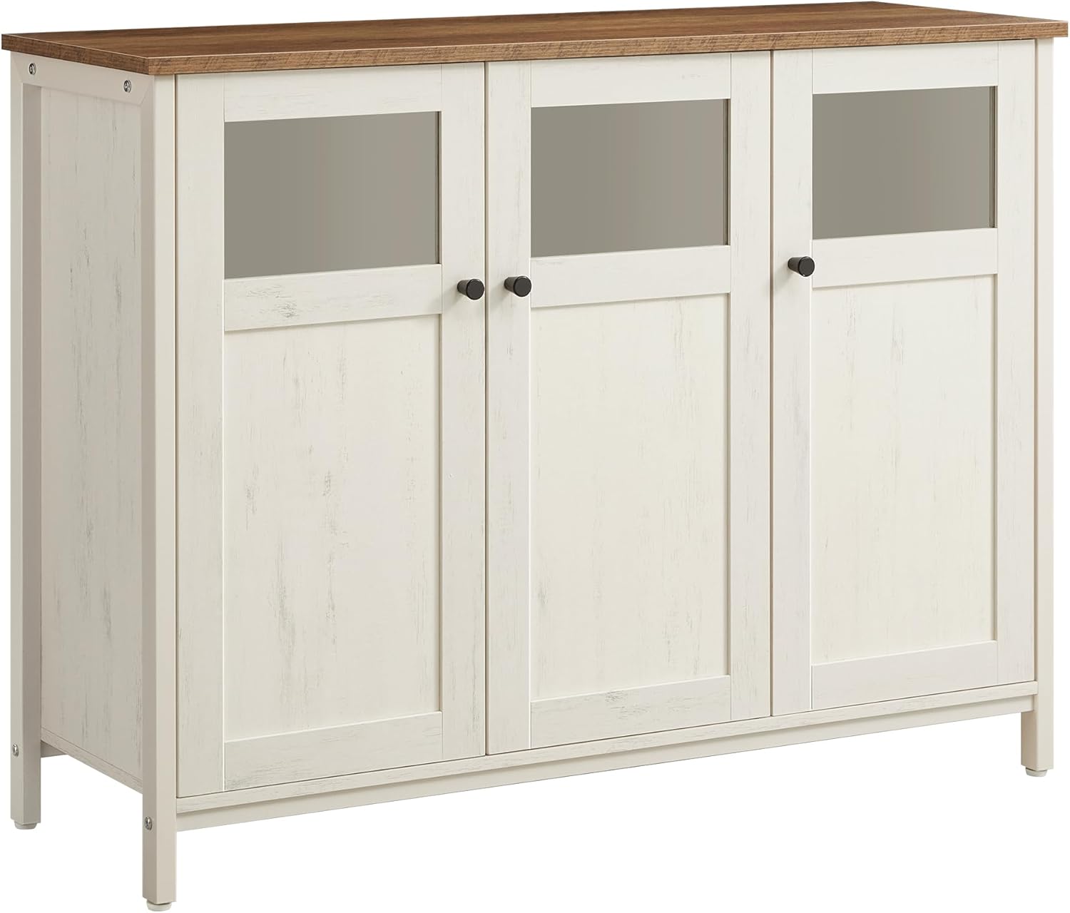 Arredamento LSC099WJ02, Mobiletto Multiuso, Credenza, Armadietto con Ante in Vetro, Stile Industriale, Struttura in Acciaio, VASAGLE