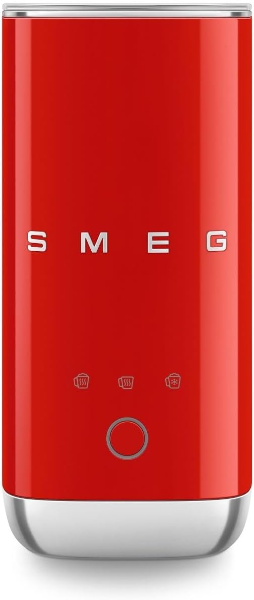 Smeg MFF02RDEU Frullini montalatte automatici, Montalatte Elettrico, Frusta Removibile, Rivestimento Ceramico Antiaderente, 3 Funzioni Bevanda, Rosso