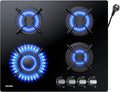 Piano cottura, a Gas 4 Fuochi da Incasso, 60 cm, 7800 W, Protezione Flame-Out, Gas Naturale, Propano, Butano, Vetro Nero, WEHIMO