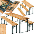 Set da pranzo, Cerniere Robuste, Tavolo e Panche da Esterno con Comodo Schienale, Struttura in Acciaio, ® Set 3 Pezzi da Birreria, tectake