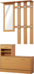 Set arredo ingresso, Appendiabiti da Ingresso con 6 Ganci, 2 Ripiani Regolabili e Cassetti in Legno per Corridoio, HOMCOM
