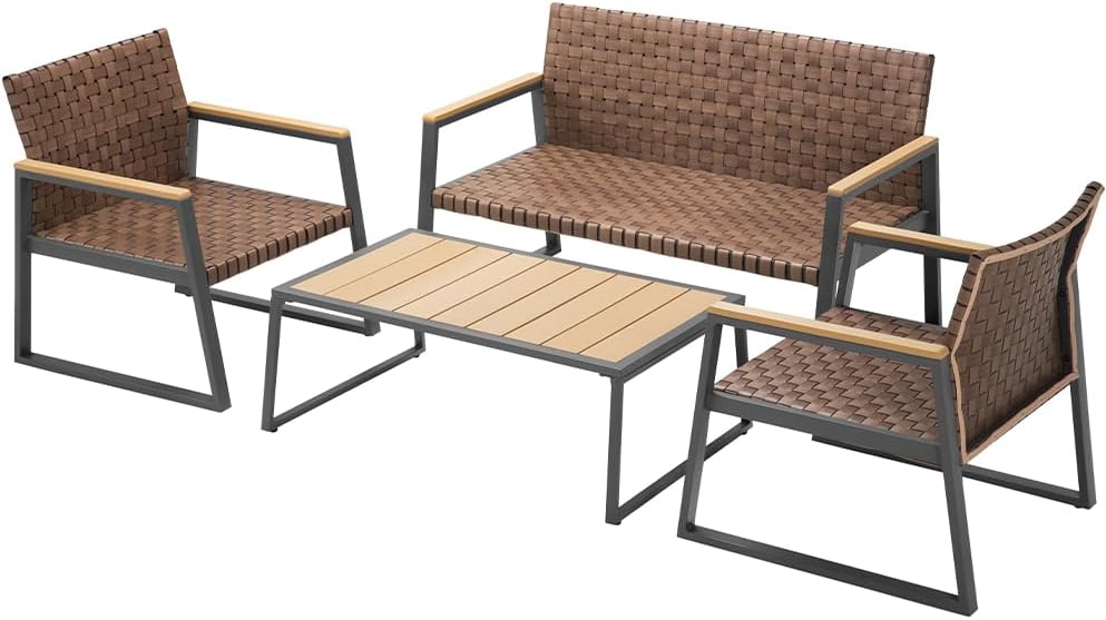 Set mobili da giardino, Salotto Giardino per esterno, ideale x Giardino, Terrazzo, Saloni, Set Patio Tavolo + 2 Sedie + 1 Divanetto, Shally Dogan