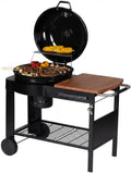 Barbecue a carbone, Acciaio, Legno, Nero, 2 Ruote, Calgary, Coperchio con Termometro, Tavolino Laterale, Ripiano Inferiore, Tarrington House