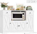 Credenza, Bianco, 120 cm Cucina, per Soggiorno, Mobile Armadio Microonde con Presa di Corrente Porta USB, Buffet Mobile con Ripiani Regolabili, HOCSOK