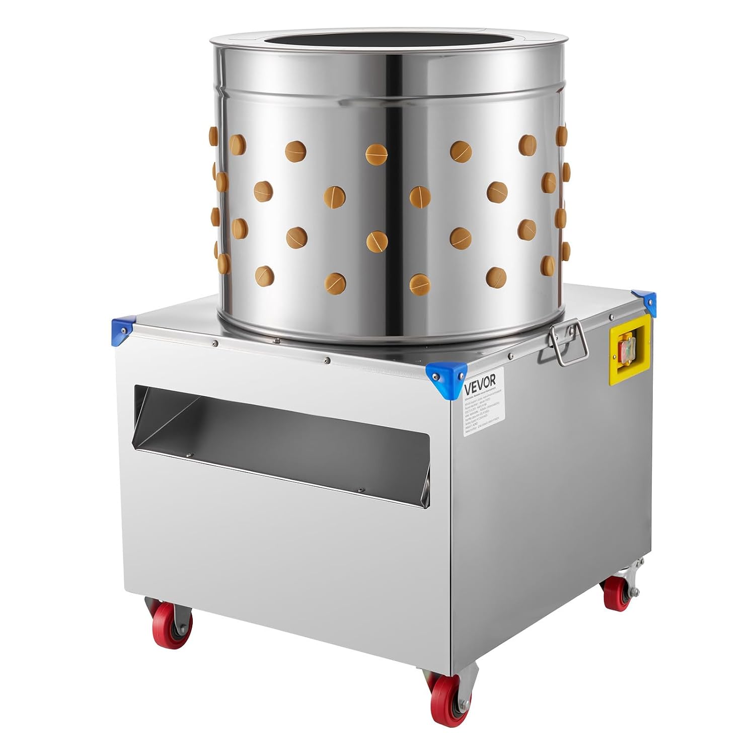 VEVOR Mangiatoie per pollame, con 106 Dita Morbide e Ruote di Trasporto, Spiumatrice per Rimozione Piume di Pollo Tamburo da 500 mm 2 CV