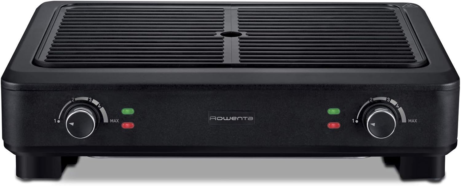 Bistecchiere KG900812, 70% di fumo in meno, 2 zone di cottura indipendenti, 2000 W, Smokeless Grill, Griglia, Meno odori, Nero, Rowenta