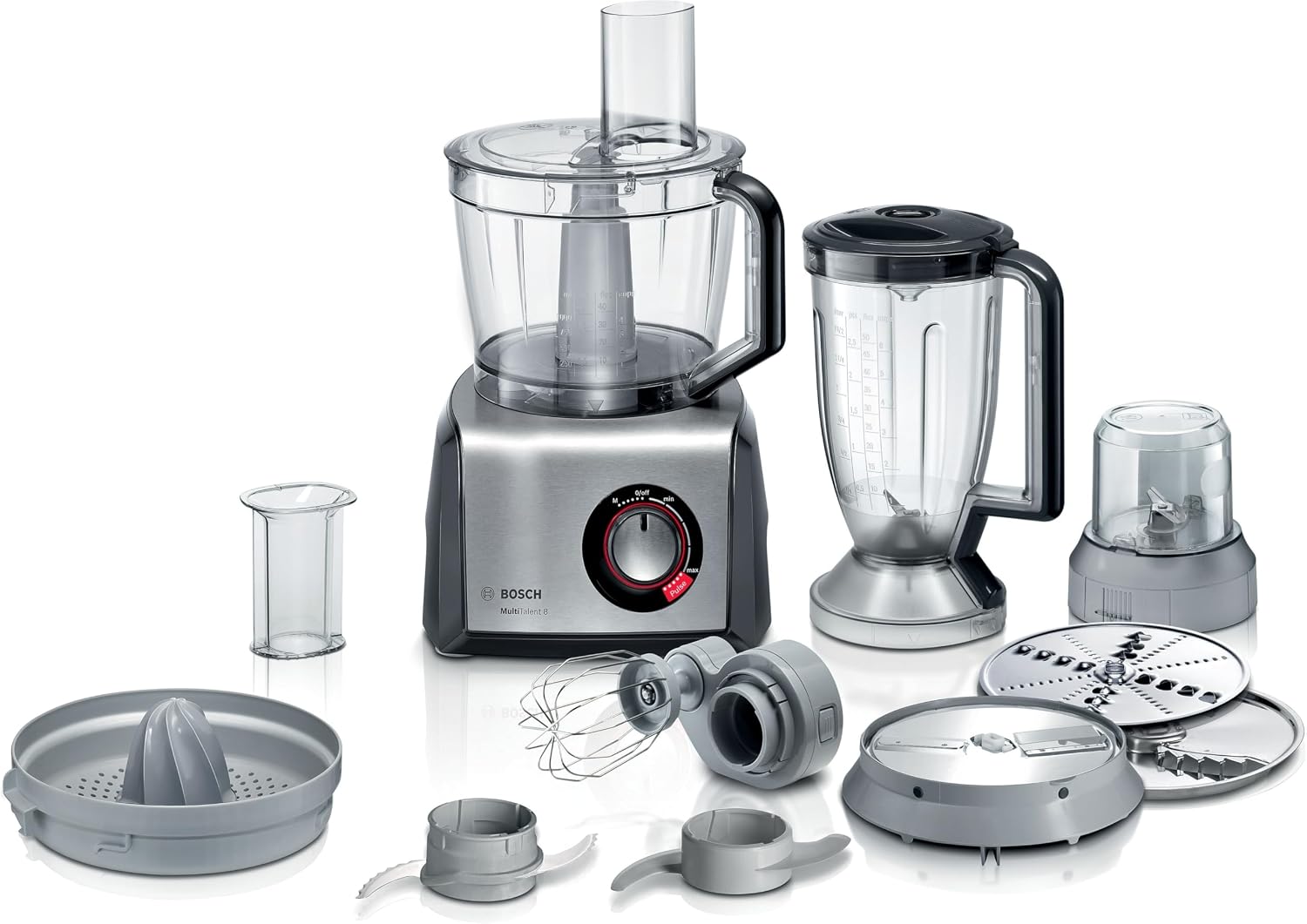 Bosch Robot da cucina grandi, Macinare, Impastare, Grattugiare e Montare, Spremiagrumi e Frusta, 1250 W, Ciotola 3.9 L, Accessori per Tagliare