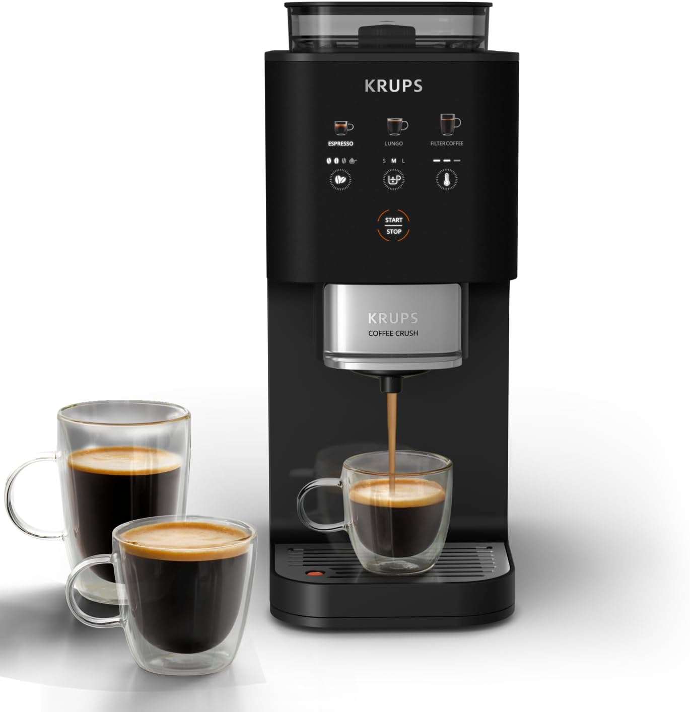 Macchina da caffè SA4028, Coffee Crush Extra, Automatica, Super Compatta, Ingombro Minimo, Intensità, Lunghezza e Temperatura Regolabili, Nero, KRUPS