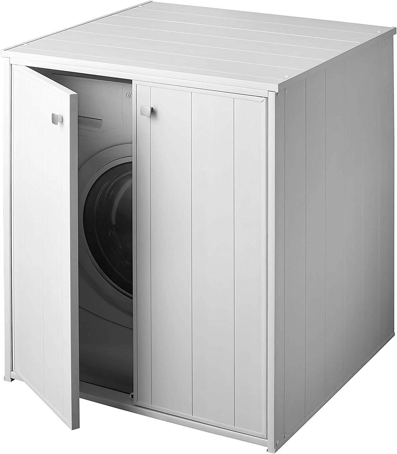 Lavatrice AM5013P, L71 x P77 x H93,5, Mobile Copri XXL in PVC, Universale, Resistente all'umidità, Ante con chiusura magnetica, Bianco, Negrari