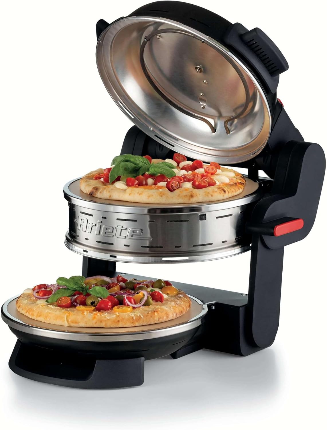Fornetti elettrici per pizza, Nero, Forno per Pizza con 5 Livelli di Cottura, Forno Pizza Doppio 927, 2 Piastre Refrattarie Antiaderenti, Ariete