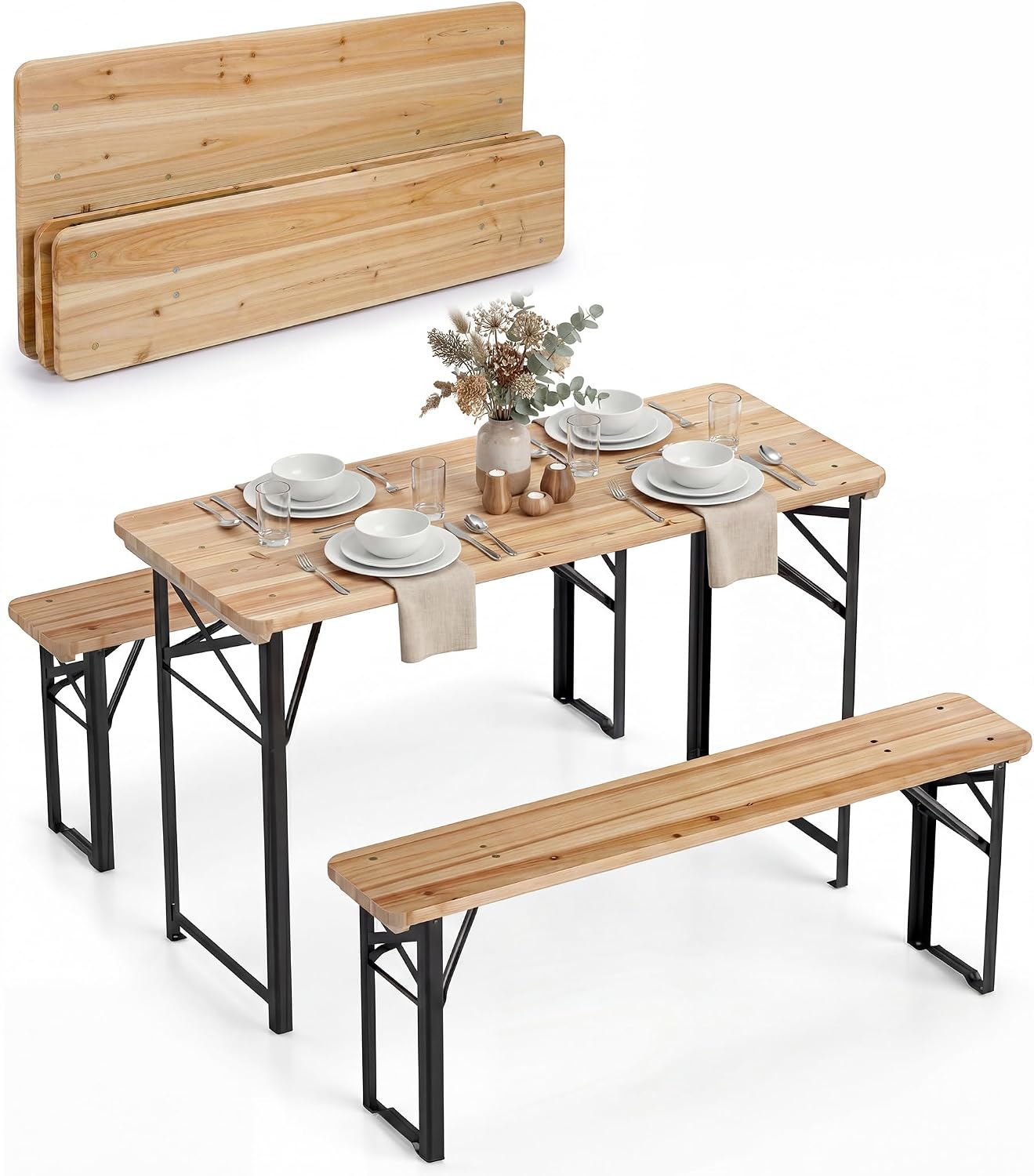 Set da pranzo, Gambe in Metallo Resistenti, Picnic e Incontri all'Aperto, 118 x 50 x 75 cm, KOMFOTTEU