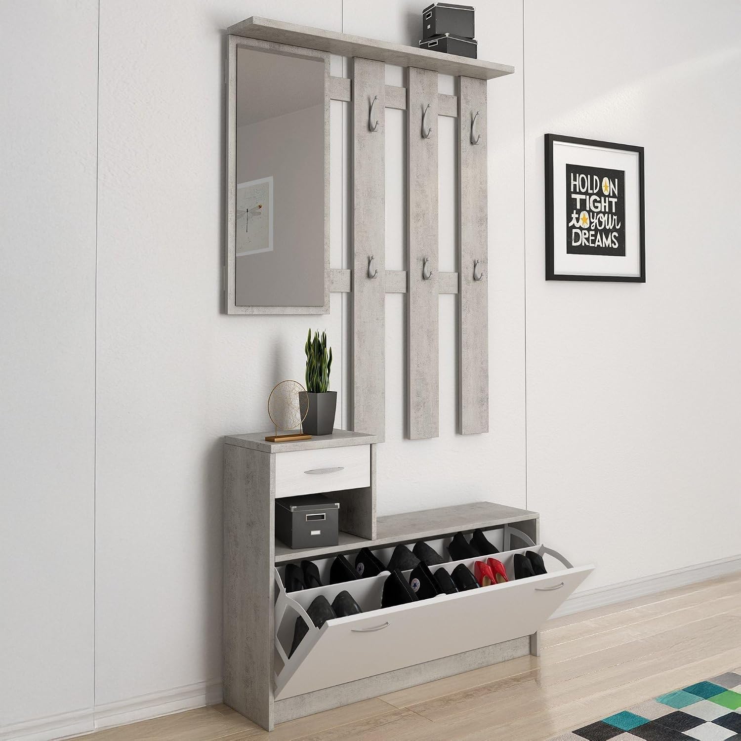 Set arredo ingresso, MOBILE DA INGRESSO KEN CEMENTO E LARICE BIANCO, CALITAN FURNITURE FACTORY SP Z O.O.