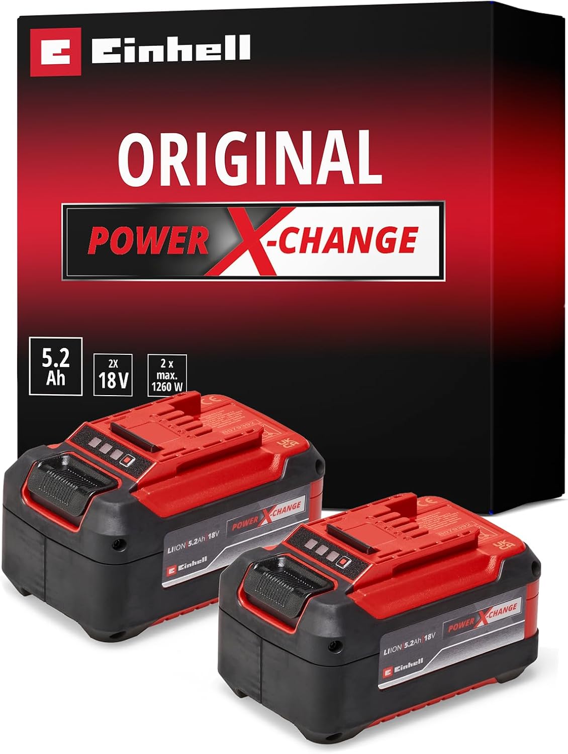 Einhell Batterie, Due Power X-Change originali PXC-Twinpack da 5,2 Ah (18 V, incluse due da 5,2 Ah senza carica)