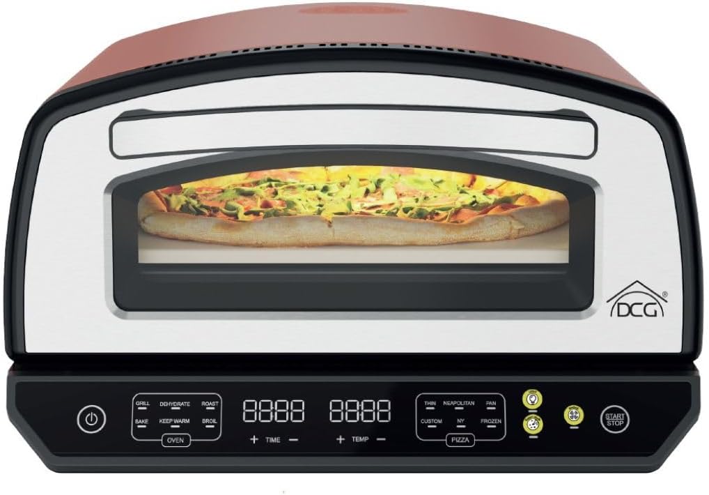 Fornetti elettrici per pizza, Pala in Alluminio, 2200 W, Piano in Pietra Refrattaria 33x33 cm, 20 L, Temperatura 450°, Forno Pizza Elettrico XXL, DCG