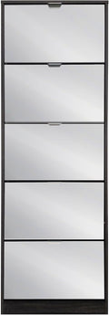 Scarpiere, truciolare bilaminato e vetro, scarpiera moderna 5 ante con specchi, 24 x 60 x 180 cm, grigio scuro, milani home