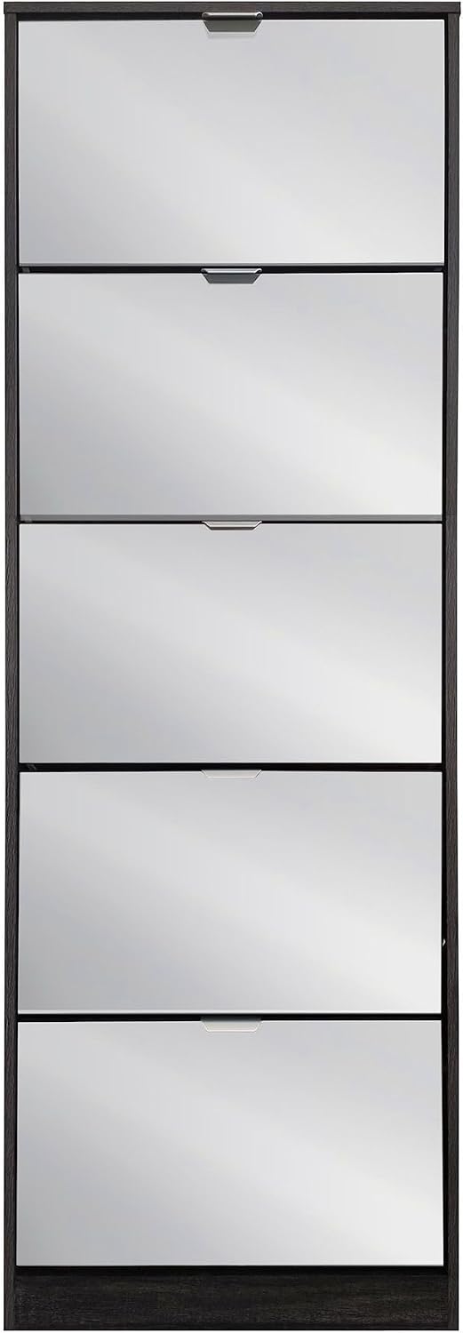 Scarpiere, truciolare bilaminato e vetro, scarpiera moderna 5 ante con specchi, 24 x 60 x 180 cm, grigio scuro, milani home