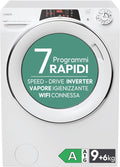 Lavatrice ROW4964DWMST, 1400 Giri, 1-S, Libera Installazione, Classe A, Connessione Wi-Fi, Controllo da App hOn, Opzione Vapore, Bianca, CANDY