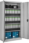 Armadio, Archivio - Grigio, Armadietto Portadocumenti e Faldoni per Ufficio in Metallo, 180x90x40 cm, con 2 Ante e 5 Ripiani, Mobili Ufficio, tectake