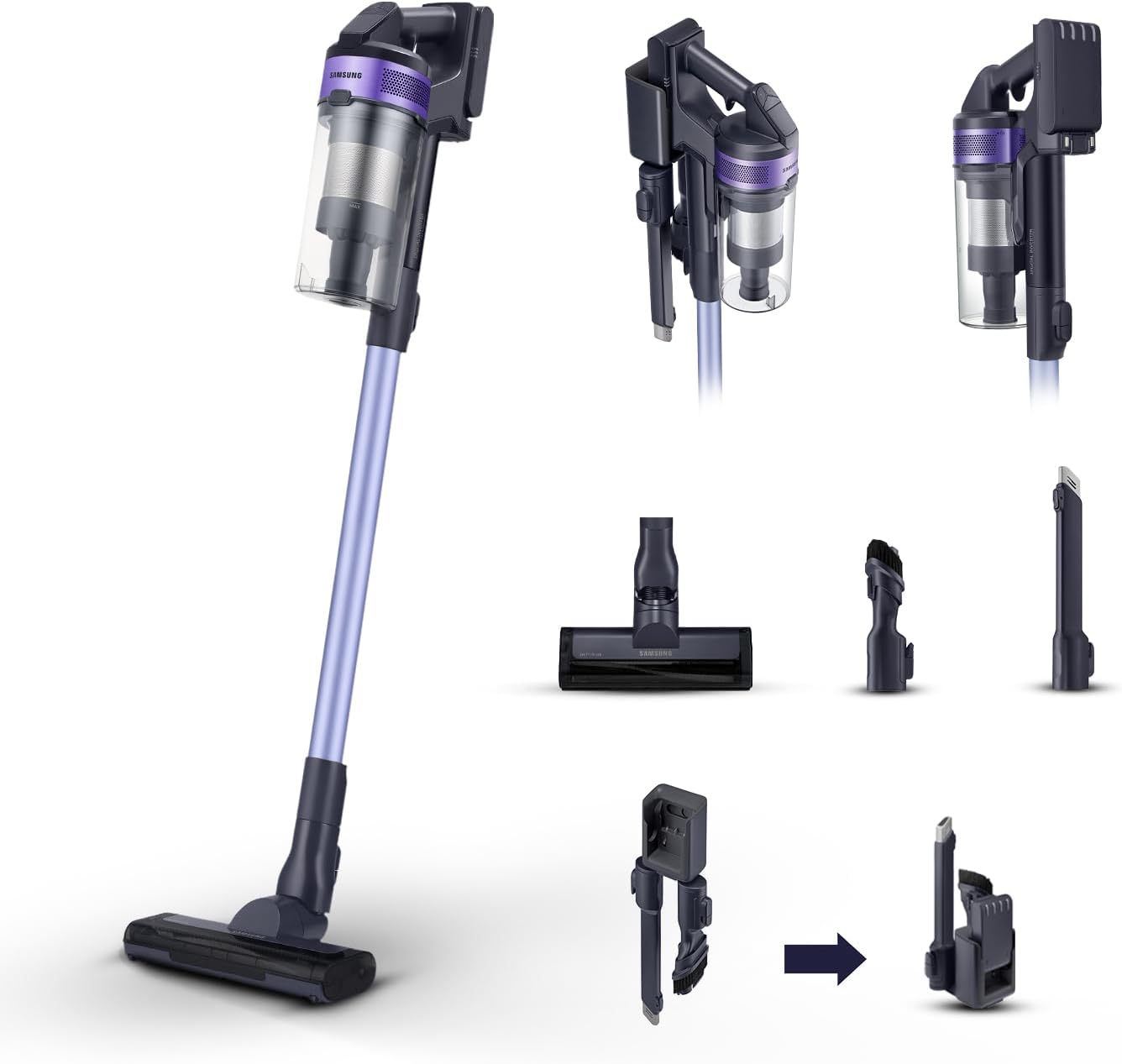 Samsung VS15A6031R4 aspirapolvere senza fili, Jet 60 Turbo, Potenza 150 W, Fino a 40 min di Autonomia, Violet, Senza Sacco