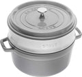 Casseruole da forno, Tonda 26 cm, 5,2 litri, Casseruola, Cocotte in ghisa, Con inserto per cottura a vapore, Grigio grafite, STAUB