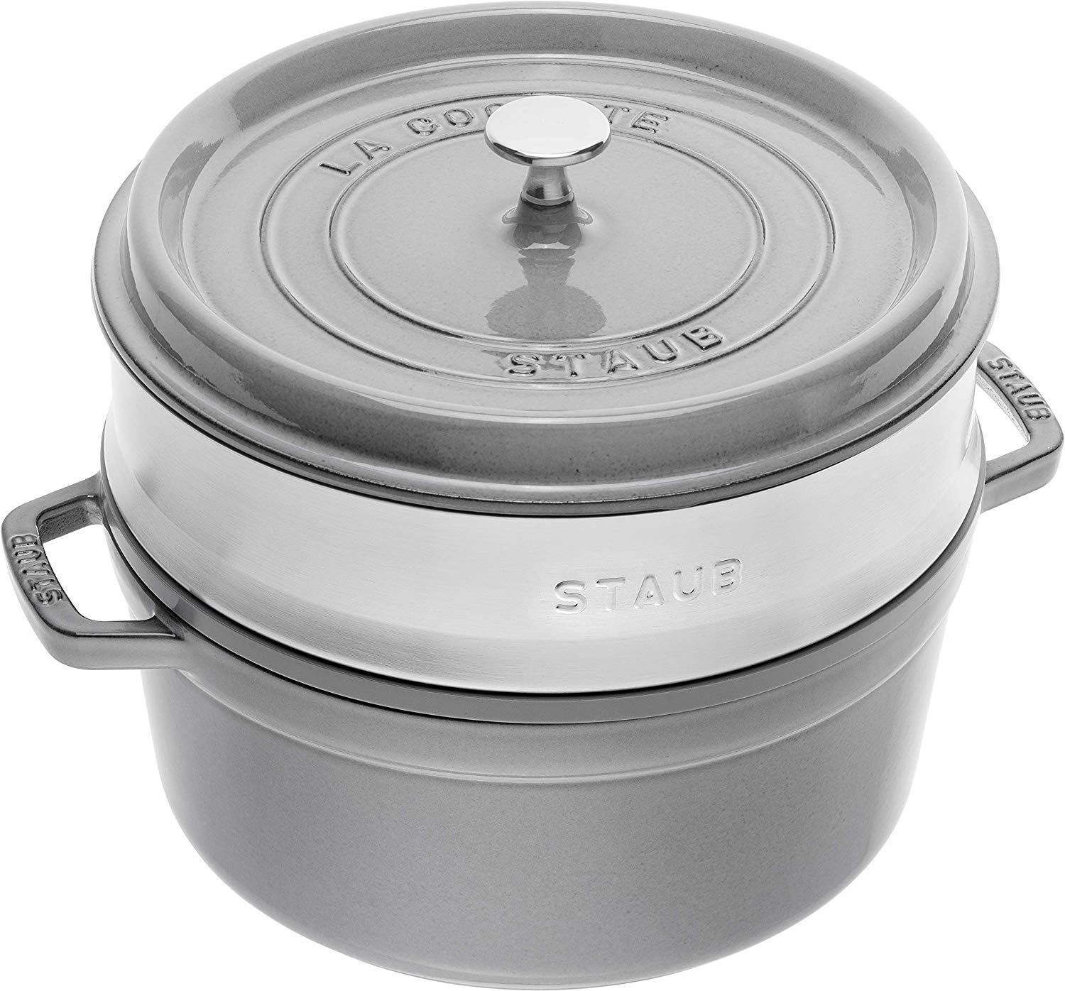 Casseruole da forno, Tonda 26 cm, 5,2 litri, Casseruola, Cocotte in ghisa, Con inserto per cottura a vapore, Grigio grafite, STAUB