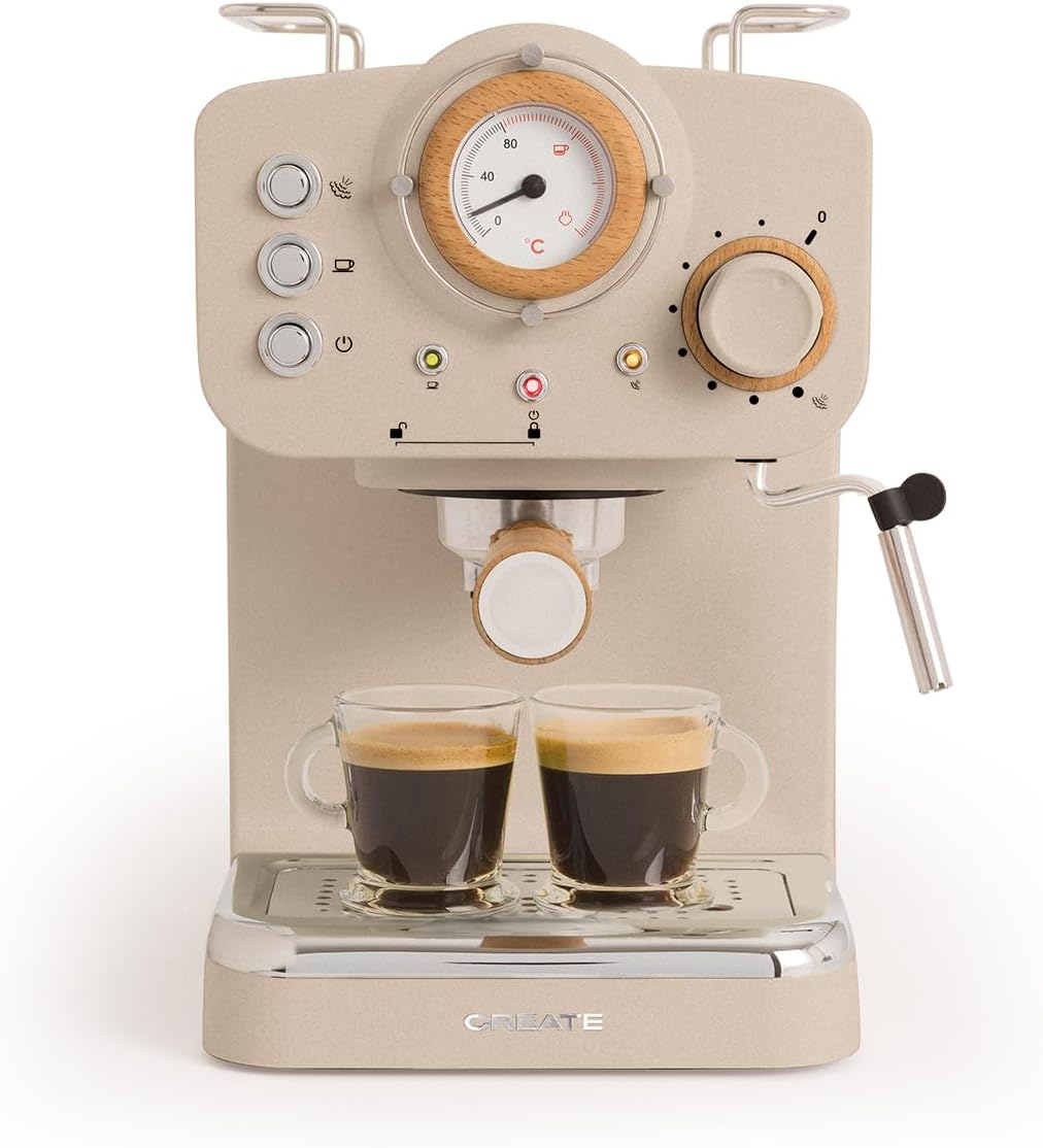 Macchina da caffè, THERA RETRO, braccio a doppia uscita, con vaporizzatore, 20 bar, serbatoio da 1,25 L, caffè macinato e cialde ESE 55 mm, CREATE