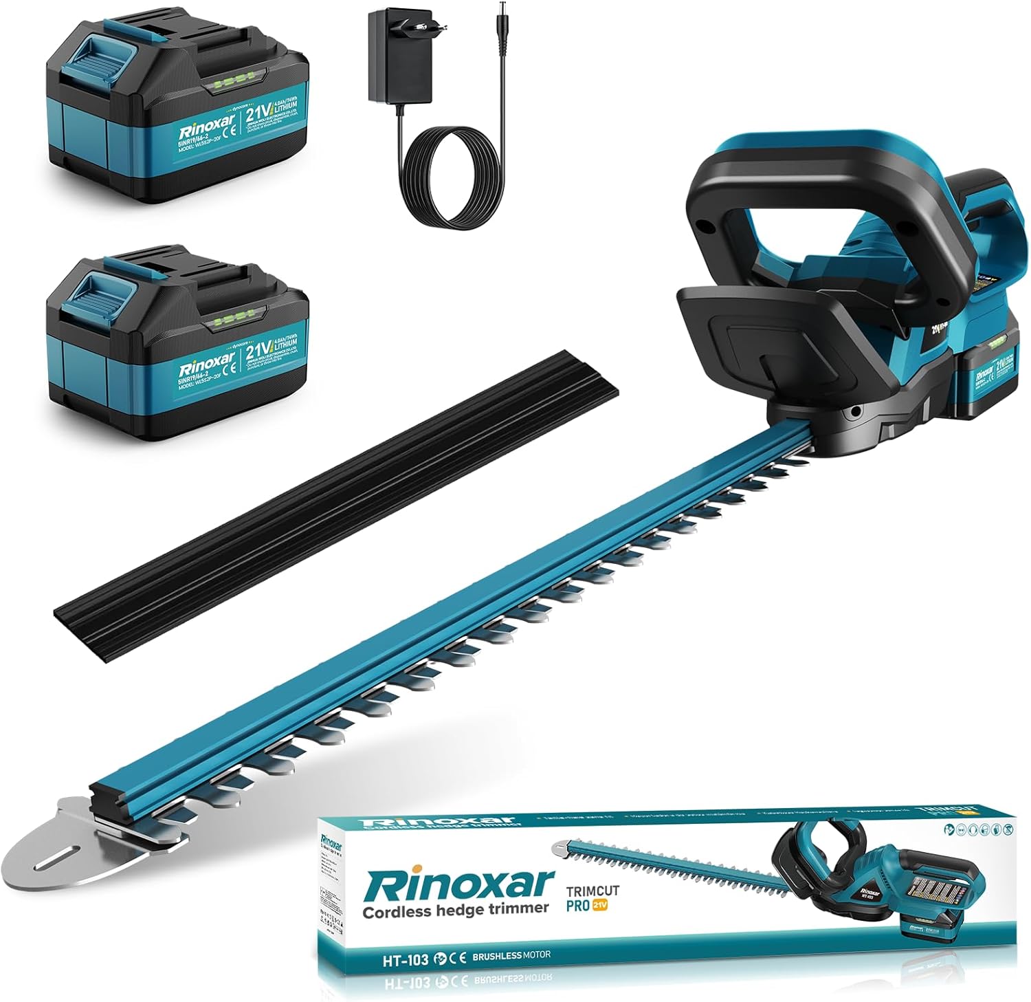 Tagliasiepi 28500RPM, a Batteria con 2x 4000 mAh Batterie, Elettrico Motore Brushless 600 W 28500 giri, Lama 52 cm, min, RINOXAR
