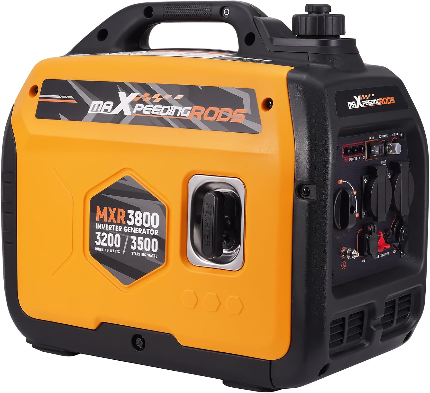 Generatore, di Corrente 3500 W, Portatile Inverter a Benzina 4 Tempi con 2 prese da 230 V, 2 USB, 1 presa da 12 V CC, maXpeedingrods