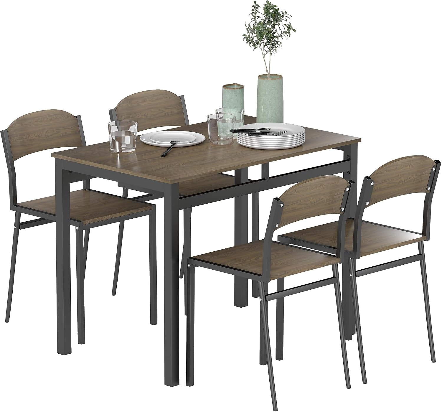 Set sala da pranzo, stile moderno, telaio metallico, soggiorno, tavolo da cucina rettangolare con 4 sedie, per piccoli spazi, HOMCOM