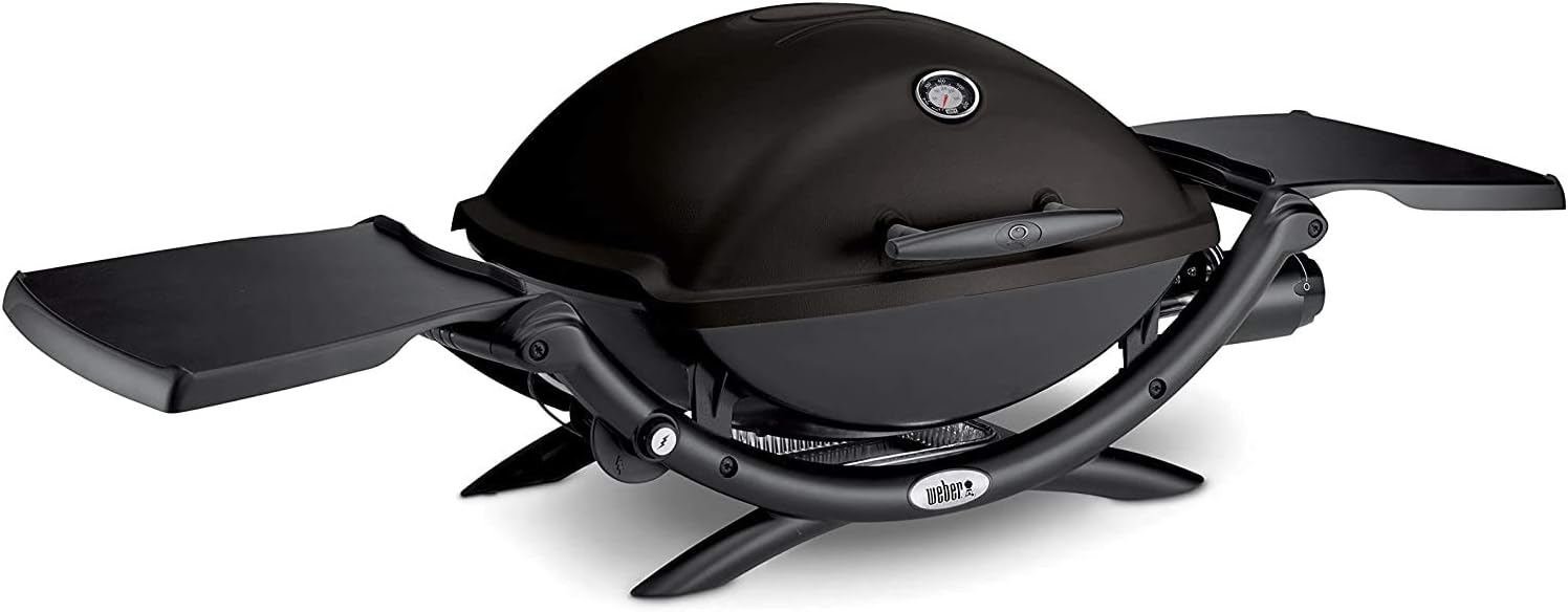 Barbecue a gas Q2200, termometro sul Coperchio - Nero (54010029), 1 Bruciatore, Griglia in ghisa Smaltata in 2 Pezzi, Weber